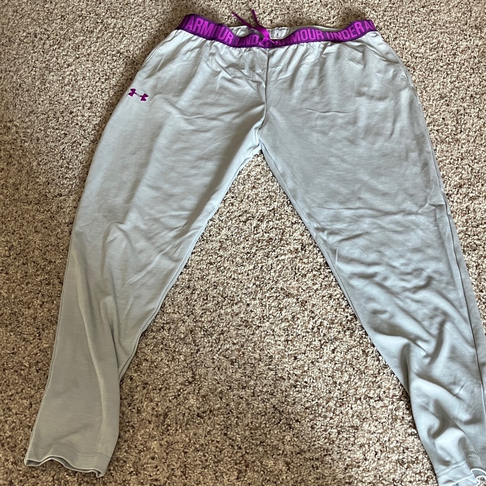 Under Armour Kids Light Gray Joggers with Purple Waistband